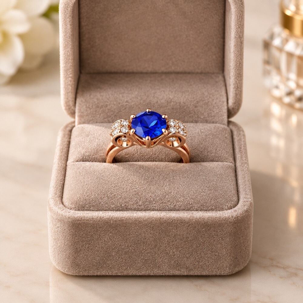 ✨ ELEGANT Gold Blue Sapphire & CZ Ring ✨